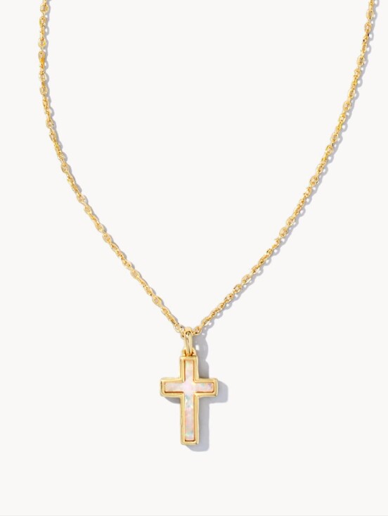 Kendra Scott Jewelry - Cross Gold Pendant Necklace in White Lab Grown Opal